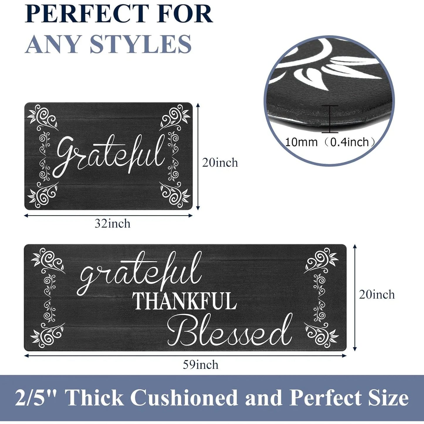 Kitchen mat kit, 2 anti slip mats, suitable for comfortable standing table mats and carpets in sinks, offices, and laundry rooms