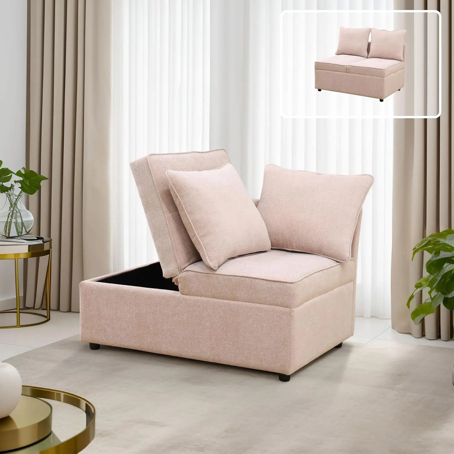 Living Room Sofas, Sleeper Sofa Ottoman Couch Bed, Recliner Folding Loveseat for Living Room, Apartment Dorm Office