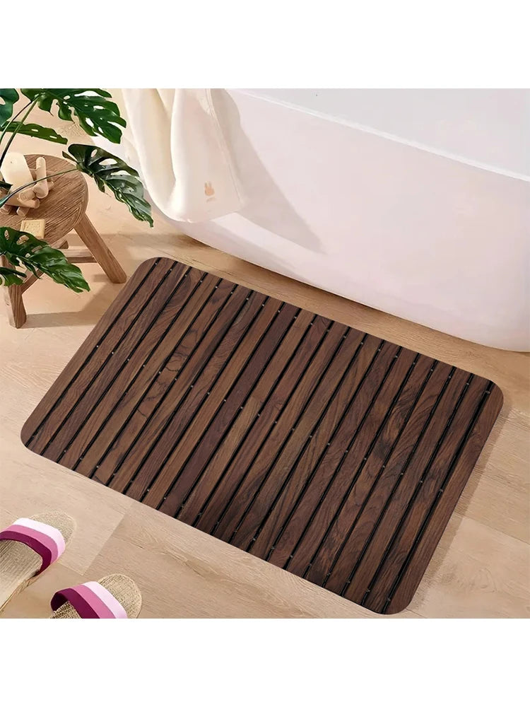 1pc wood grain diatom mud commercial anti-slip mat, minimalist and fresh design, water-absorbing and anti-slip, bathroom mat, su