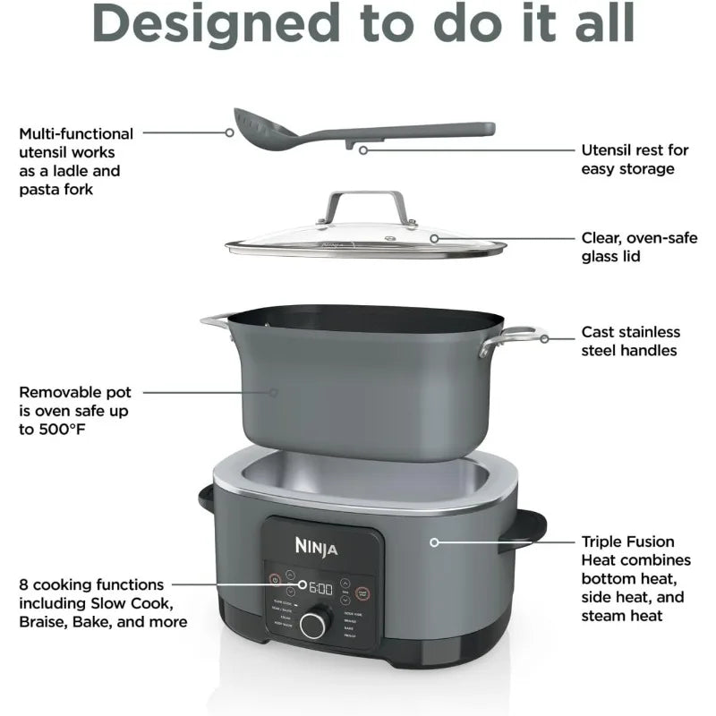 Ninja Foodi PossibleCooker PRO 8.5 Quart Multi-Cooker, with 8-in-1 Slow Cooker, Dutch Oven, Steamer & More, Glass Lid