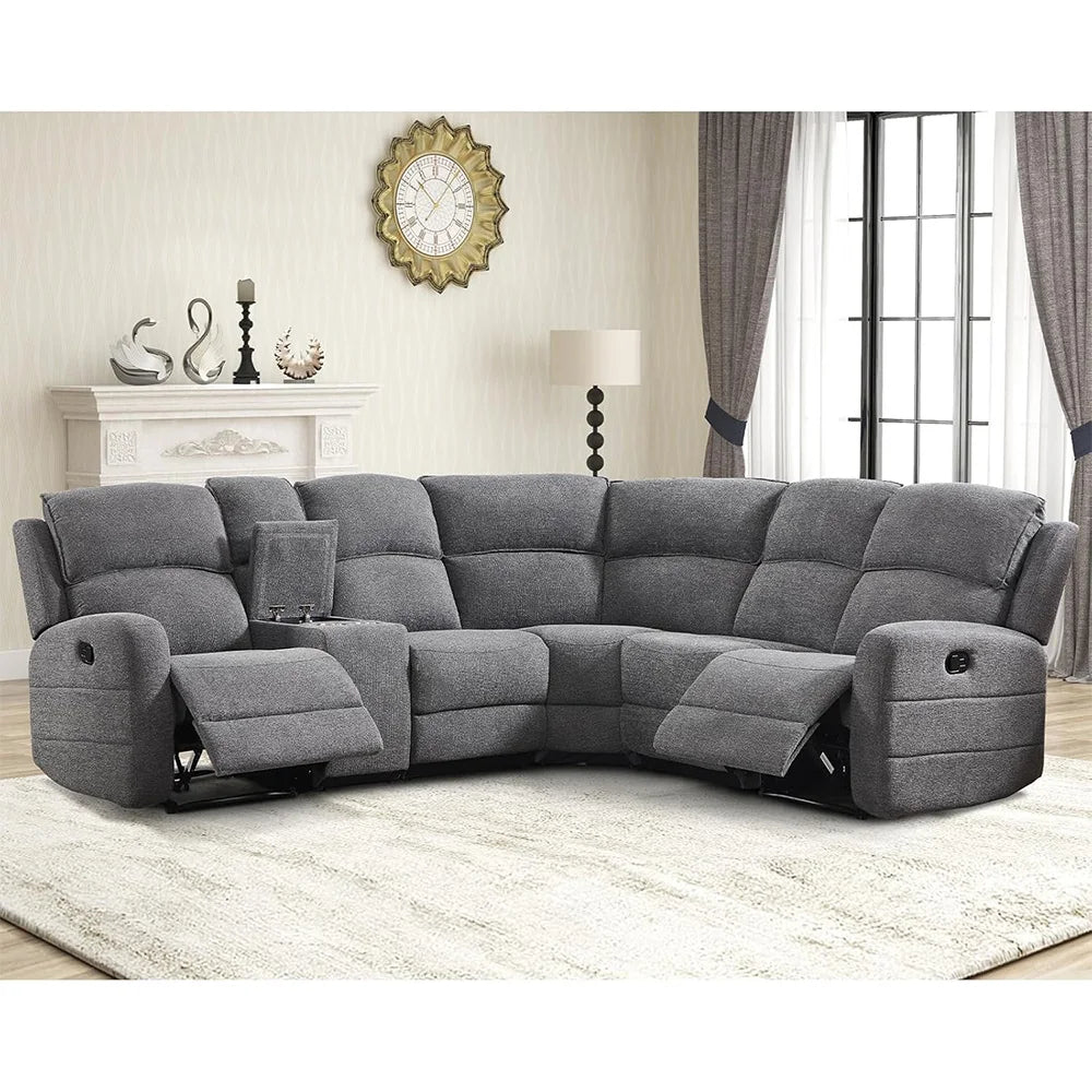 EBELLO Fabric L-Shaped Reclining Large Corner Sofa Sectional Sofa Couch for Living Room, with Padded Headrest, 2 Cup Holders