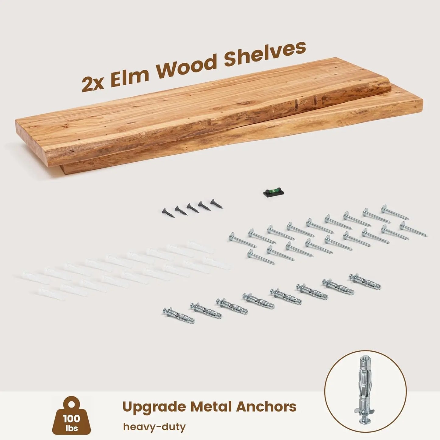 Rustic Elm Wood Floating Shelves for Wall, Live Edge 36"W x 9.2"D x 1.4"H, Set of 2 with Invisible Bracket, Wall Mounted Storage