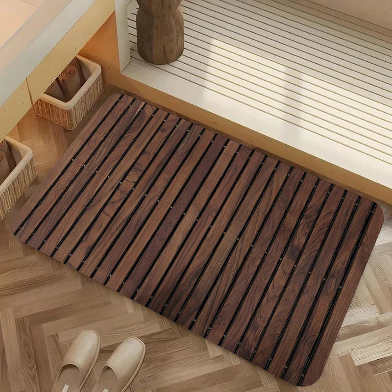 1pc wood grain diatom mud commercial anti-slip mat, minimalist and fresh design, water-absorbing and anti-slip, bathroom mat, su