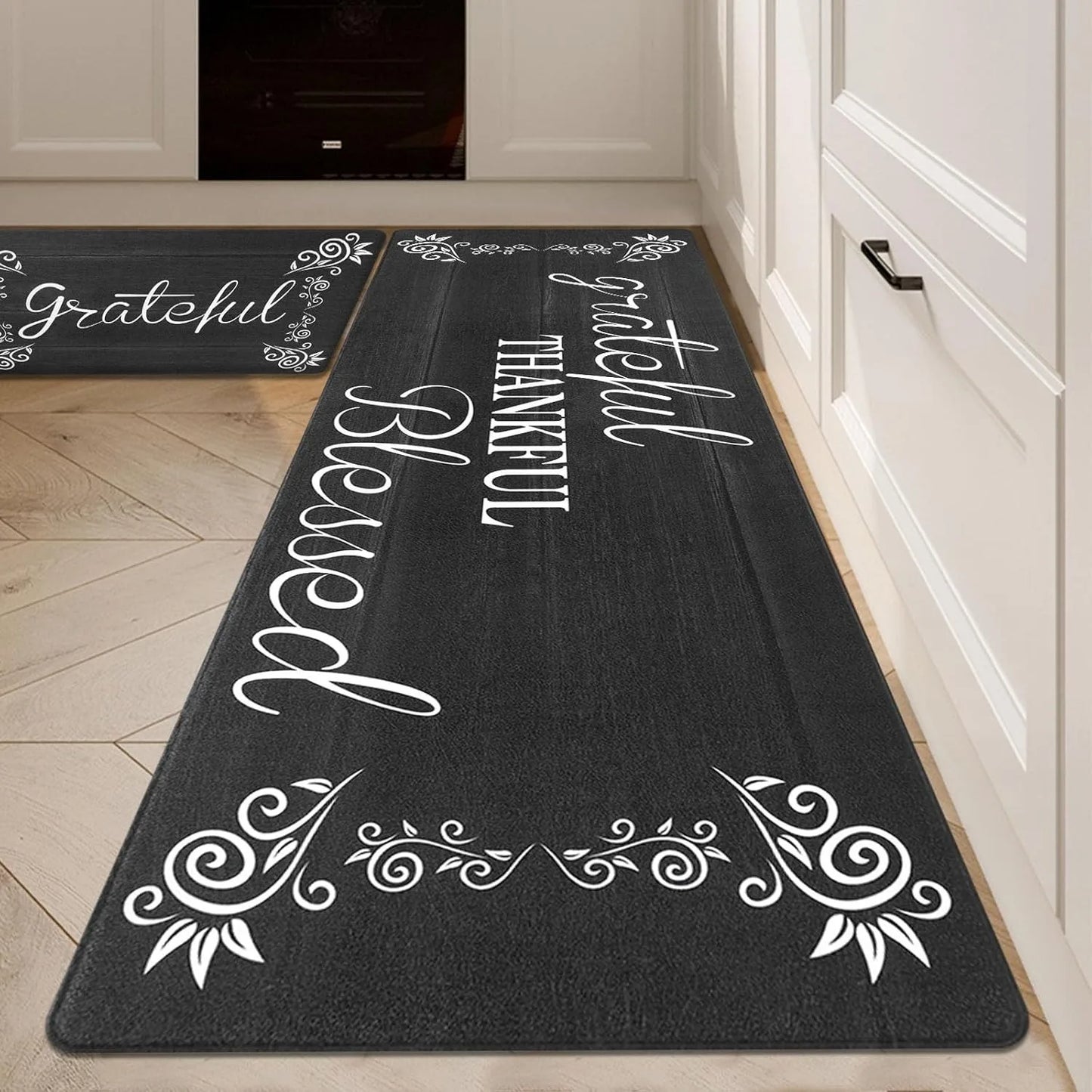 Kitchen mat kit, 2 anti slip mats, suitable for comfortable standing table mats and carpets in sinks, offices, and laundry rooms