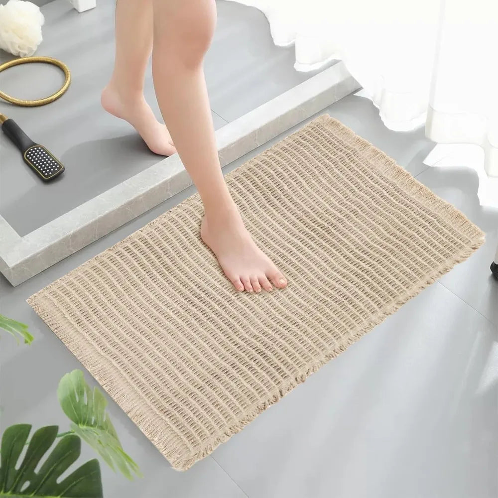 4 Pcs Waffle Bathroom Mat, Non Slip Waffle Bath Mat Quick Dry Rug Runner Thin Bathroom Carpet, Extra Soft Rugs Sets Suitable fo