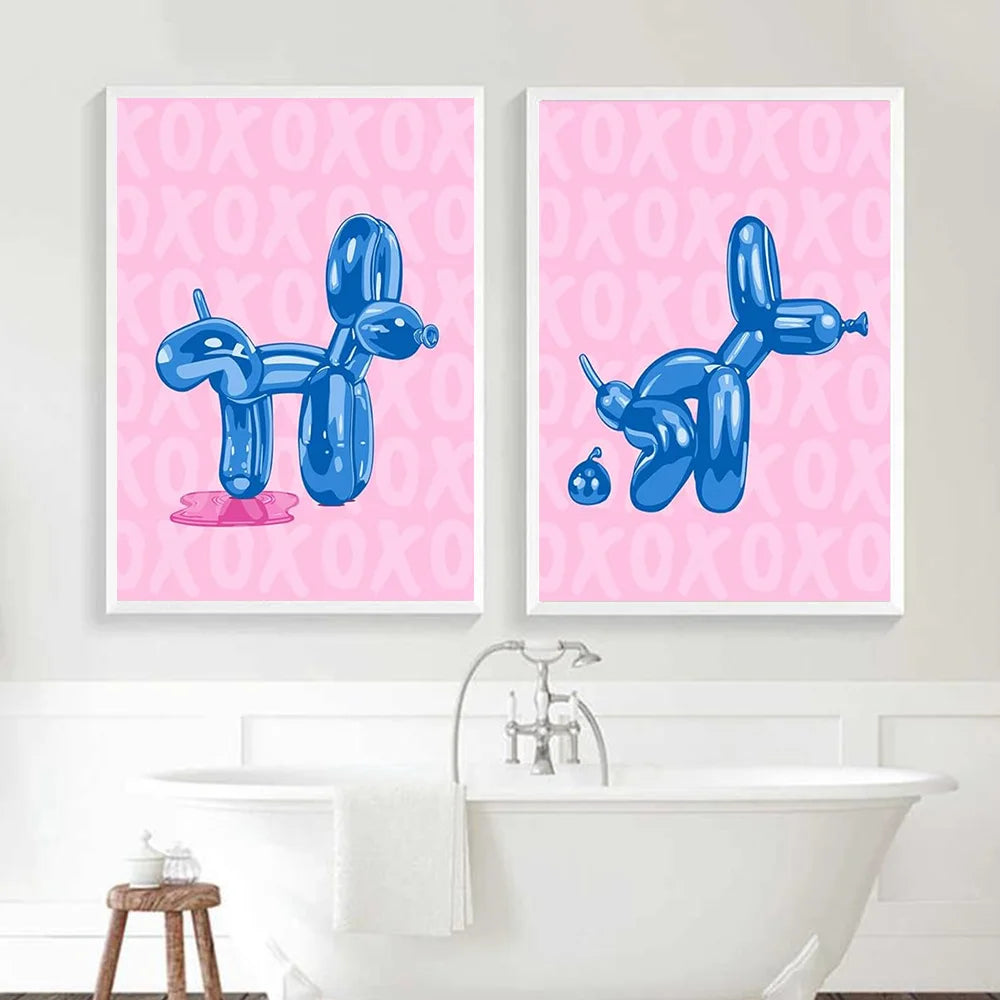 Funny Bathroom Wall Art Minimalism Home Decor Pop Art Balloon Dog Poop Poster Print For Toliet Living Room Home Decor