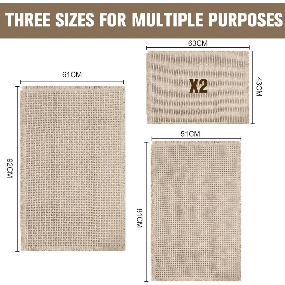 4 Pcs Waffle Bathroom Mat, Non Slip Waffle Bath Mat Quick Dry Rug Runner Thin Bathroom Carpet, Extra Soft Rugs Sets Suitable fo