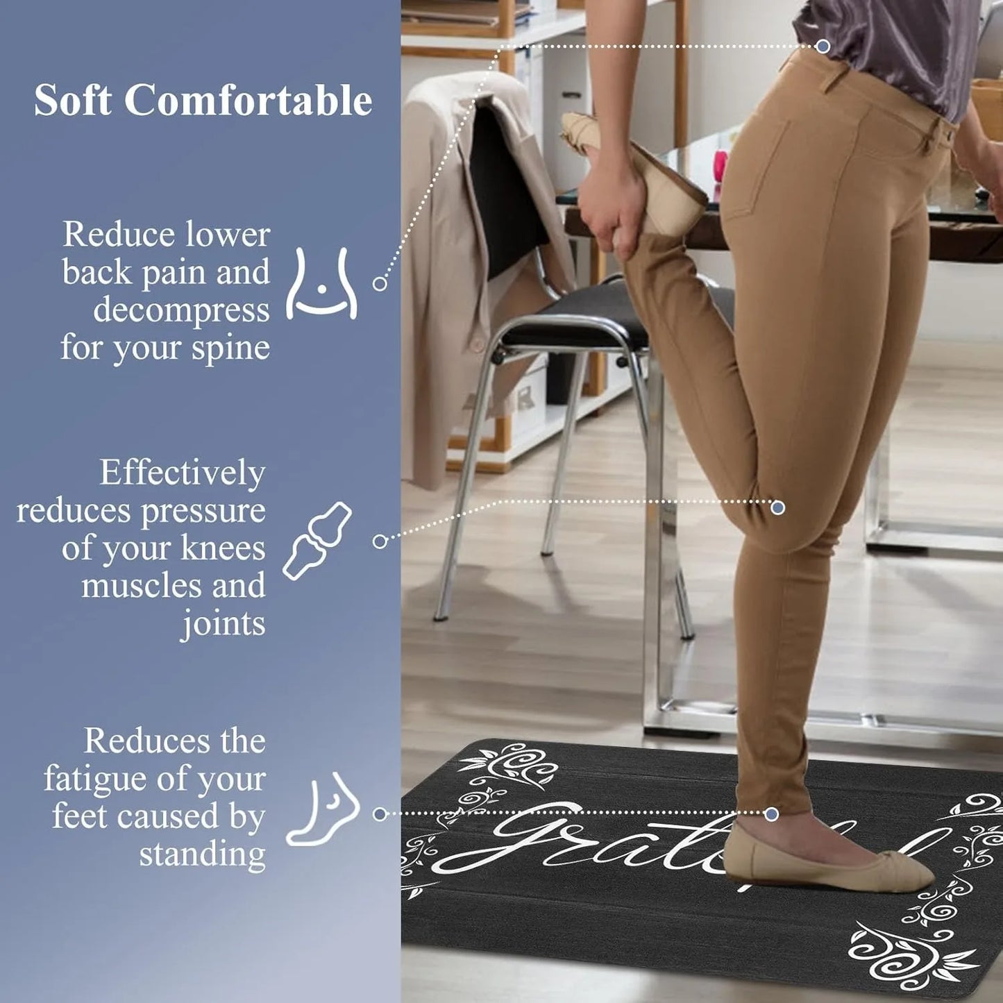 Kitchen mat kit, 2 anti slip mats, suitable for comfortable standing table mats and carpets in sinks, offices, and laundry rooms