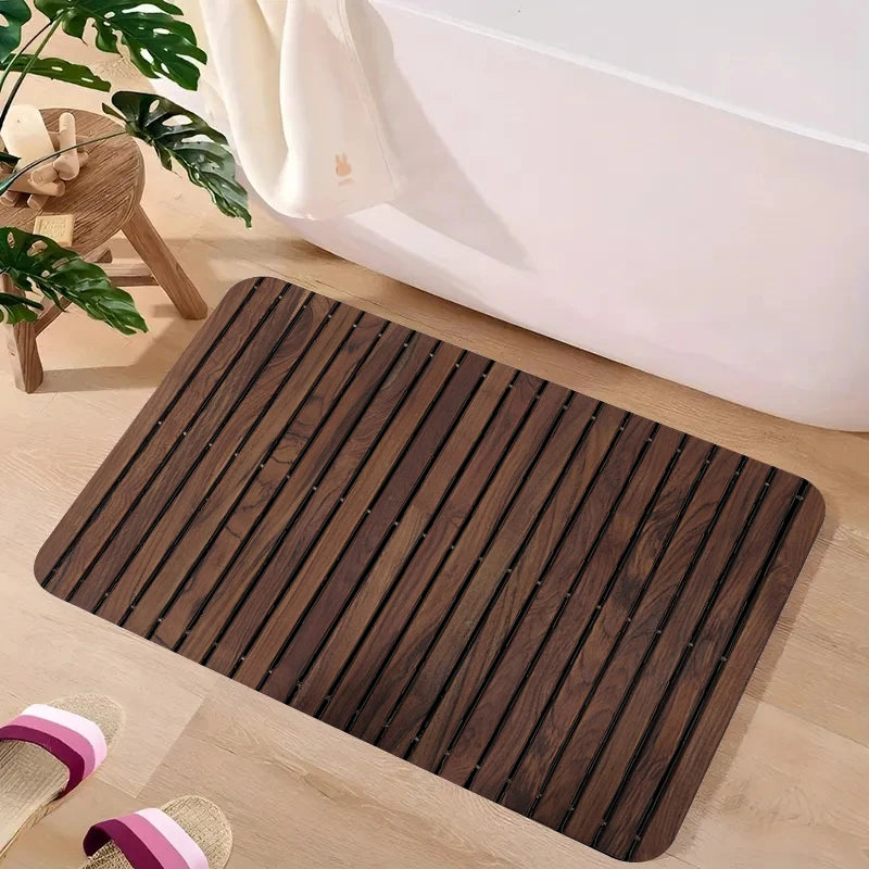 1pc wood grain diatom mud commercial anti-slip mat, minimalist and fresh design, water-absorbing and anti-slip, bathroom mat, su