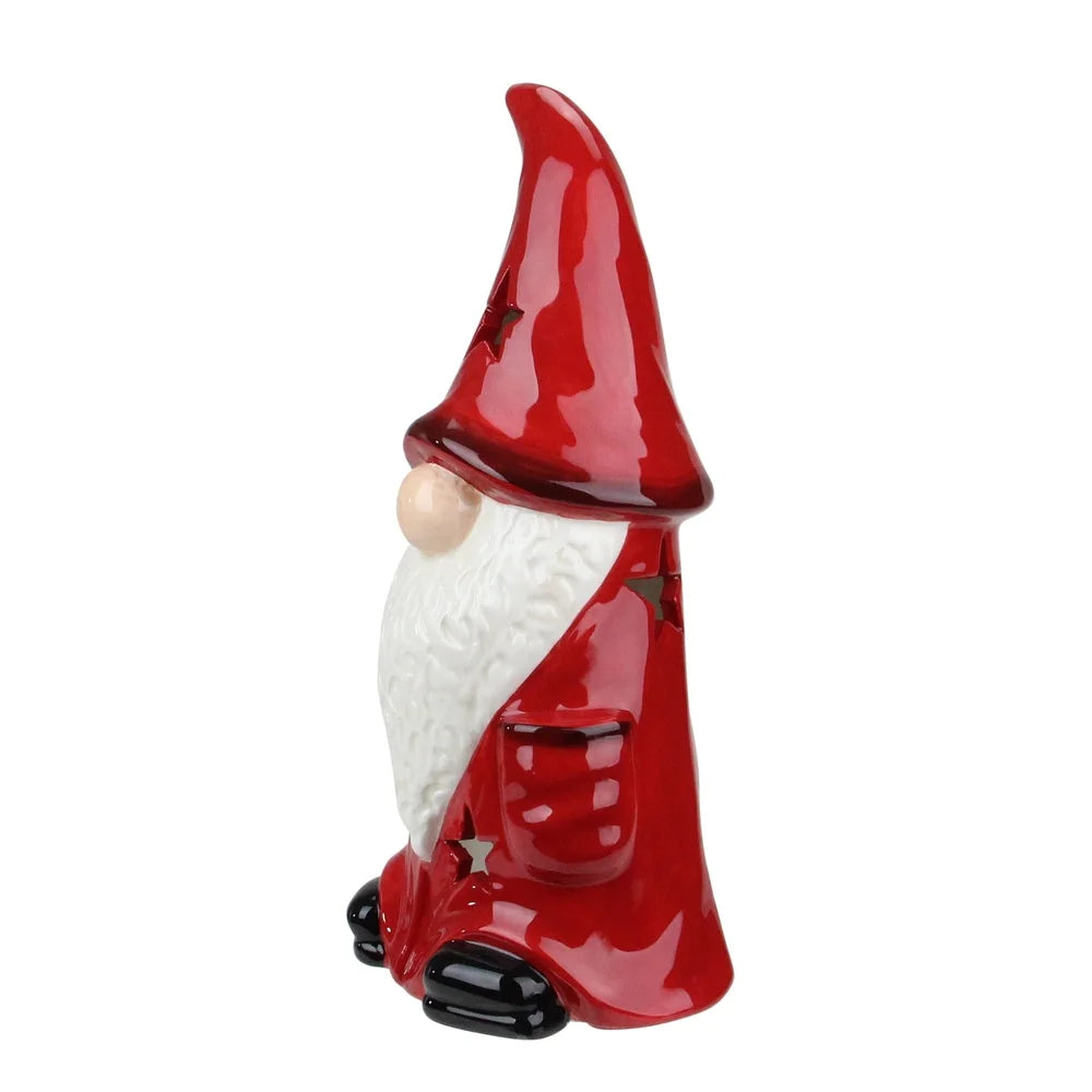 Ceramic Gnome Tealight Candle Holder Christmas Star Decorative Accent Indoor Use Festive Gift Table Decor Unique Holiday Home