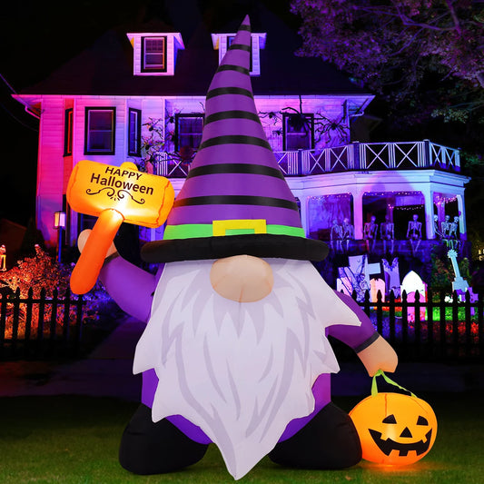 Halloween Gnome Inflatables Outdoor Decorations, Halloween Gnome Blow Up Yard Decorations Built-in LED Lights for Hallowe