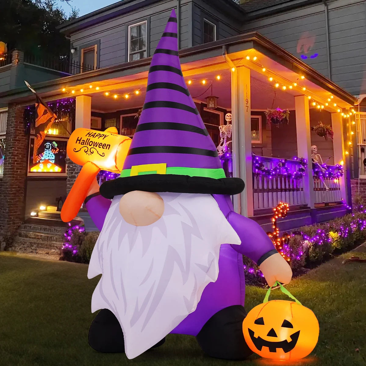 Halloween Gnome Inflatables Outdoor Decorations, Halloween Gnome Blow Up Yard Decorations Built-in LED Lights for Hallowe