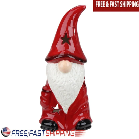Ceramic Gnome Tealight Candle Holder Christmas Star Decorative Accent Indoor Use Festive Gift Table Decor Unique Holiday Home
