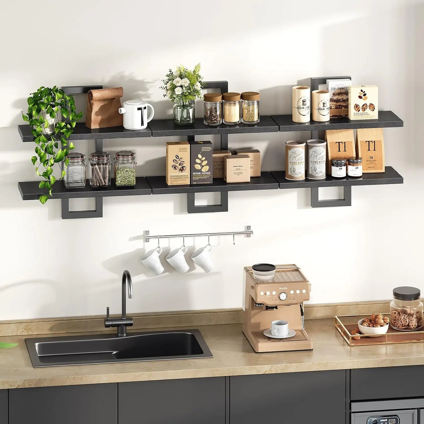 Floating Shelves, 15 Inch Wall Shelf Set of 3, Wall Mounted Storage Shelves 2-Tier, Hanging Bathroom Shelves, for Living Room