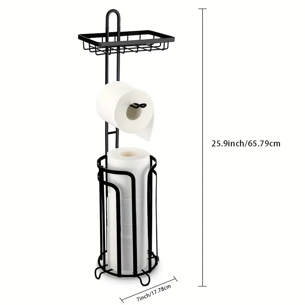 Toilet Paper Holder Stand Tissue Paper Roll Dispenser with Shelf for Bathroom Storage Holds Reserve -Black