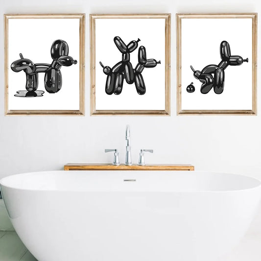 Funny Bathroom Wall Art Minimalism Home Decor Pop Art Balloon Dog Poop Poster Print For Toliet Living Room Home Decor