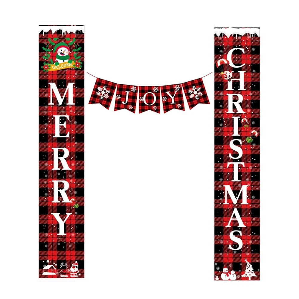 Christmas Decorations Outdoor Yard Front Porch Sign Set Red Black Buffalo Plaid Door Banner Hanging Merry Christmas Decorations