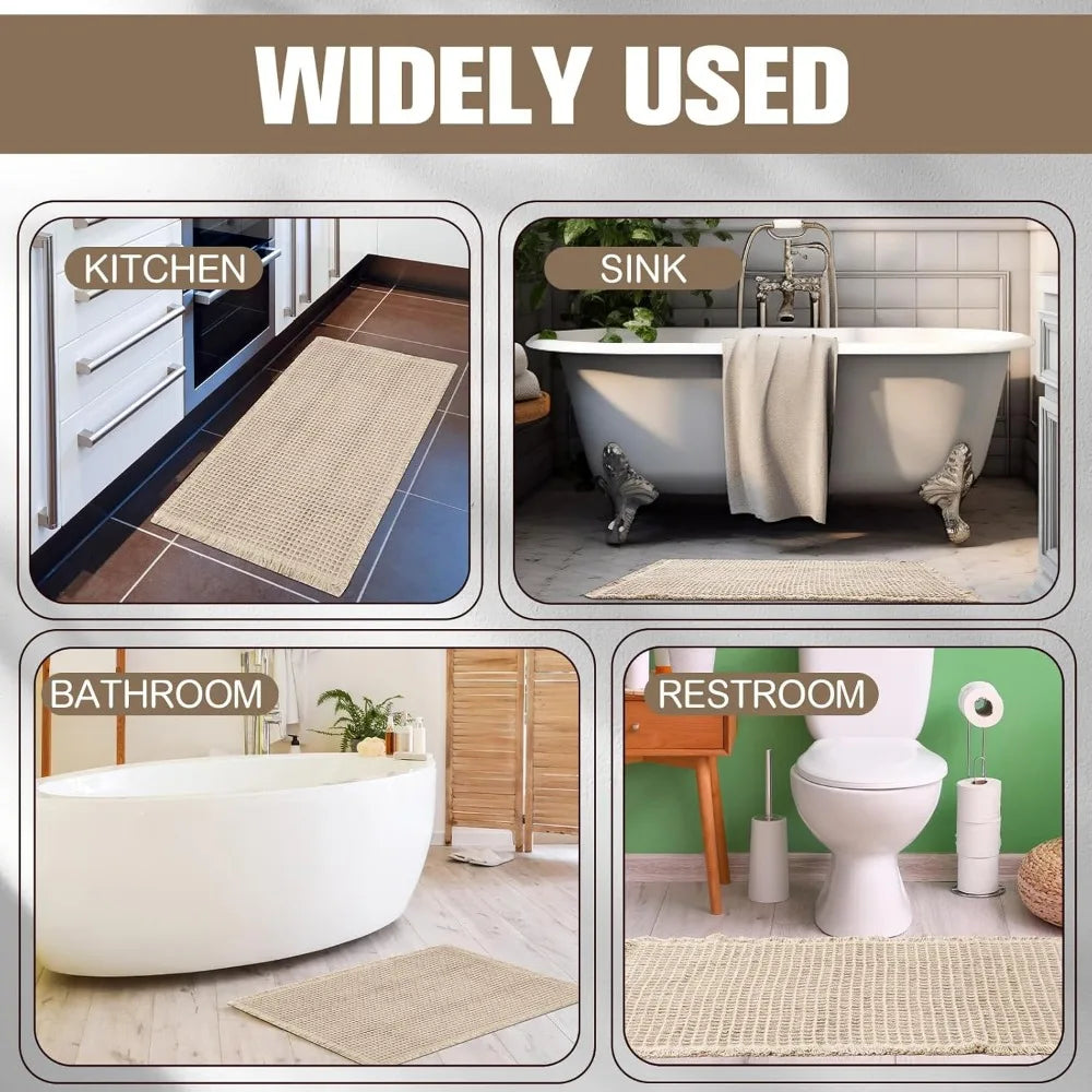 4 Pcs Waffle Bathroom Mat, Non Slip Waffle Bath Mat Quick Dry Rug Runner Thin Bathroom Carpet, Extra Soft Rugs Sets Suitable fo