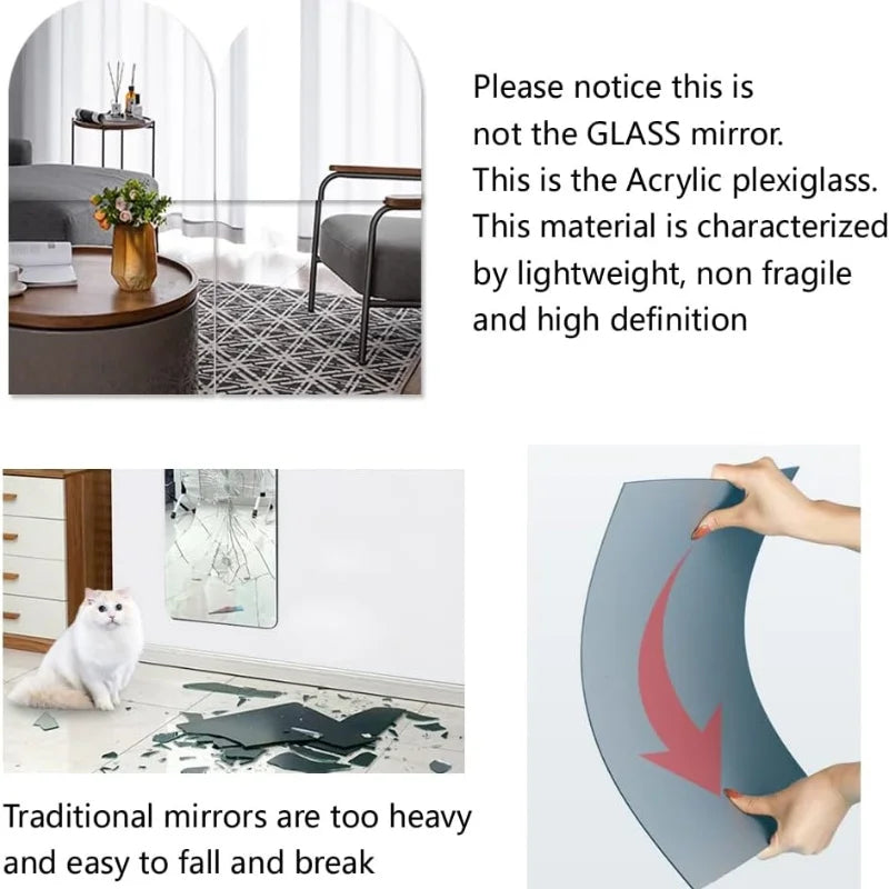 4/8pcs Self  Acrylic Mirror Tiles DIY Flexible Non Glass Safety Mirror Sheets Wall Stickers Shatterproof,Home Decor