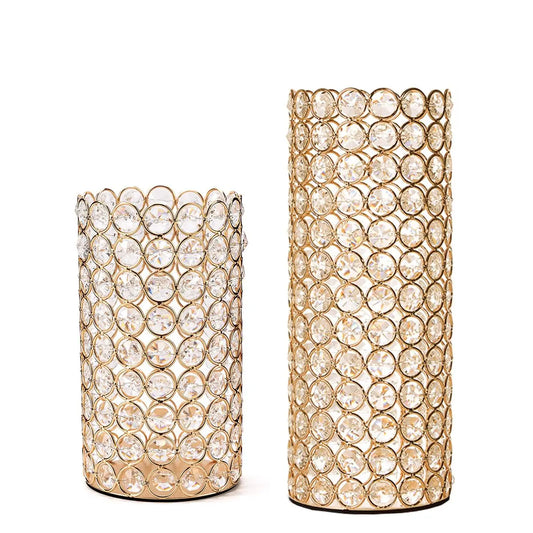 Gold Cylinder Crystal Candle Holders Hollow Flower Vase Centerpieces for Dinning Room Coffee Table Decoration Wedding