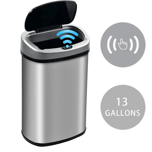 Kitchen Trash Can with Lid, 13 Gallon Automatic Stainless Steel Garbage Can with Touch-Free & Motion Sensor