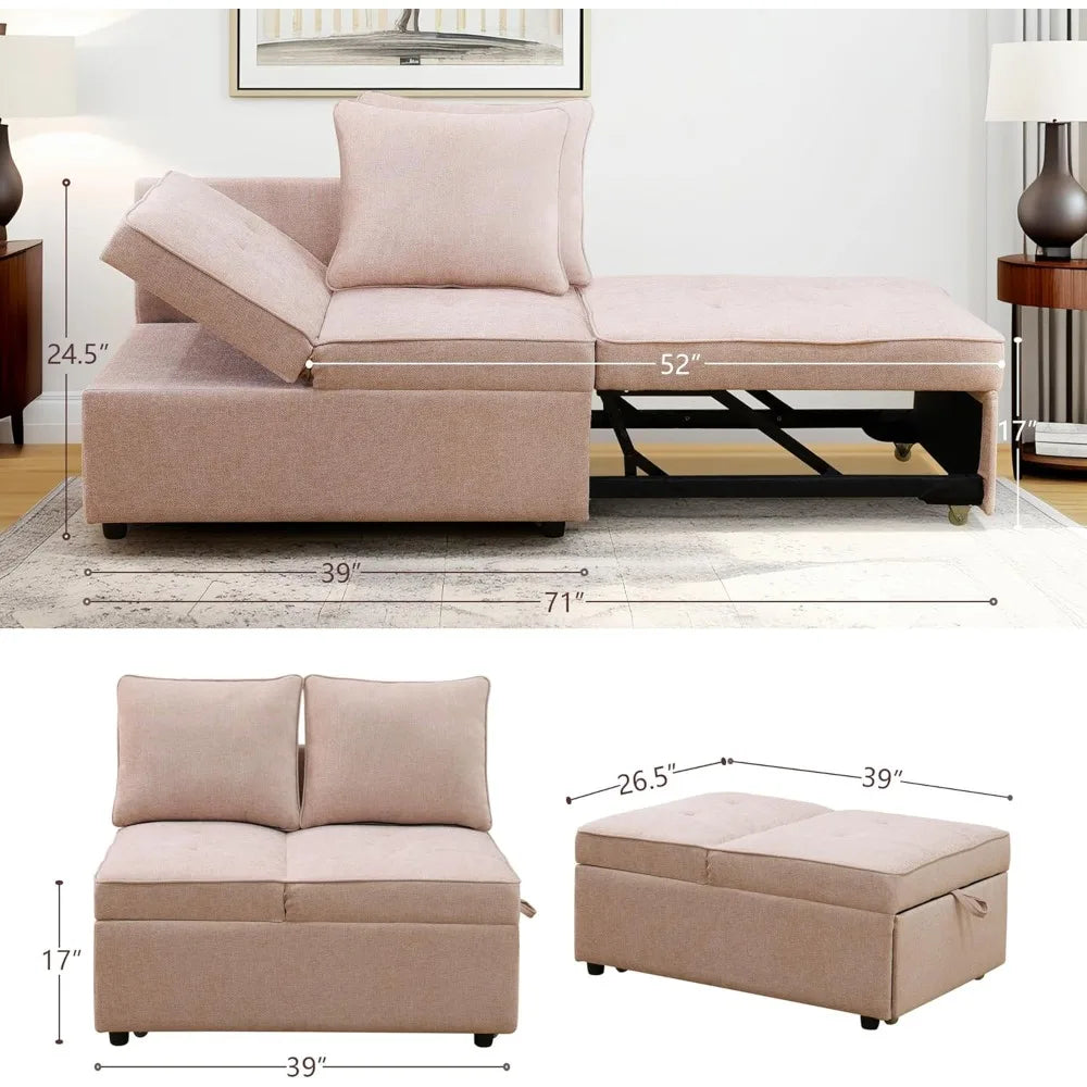 Living Room Sofas, Sleeper Sofa Ottoman Couch Bed, Recliner Folding Loveseat for Living Room, Apartment Dorm Office