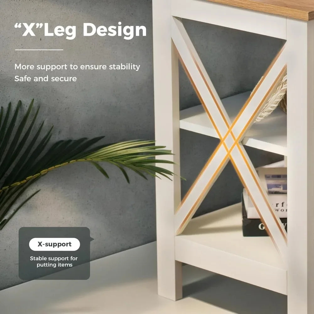 End Tables Living Room Set of 2, Farmhouse Small Side Table 3-Tier Modern Bed Side Table Nightstands for Bedroom, Ivory White