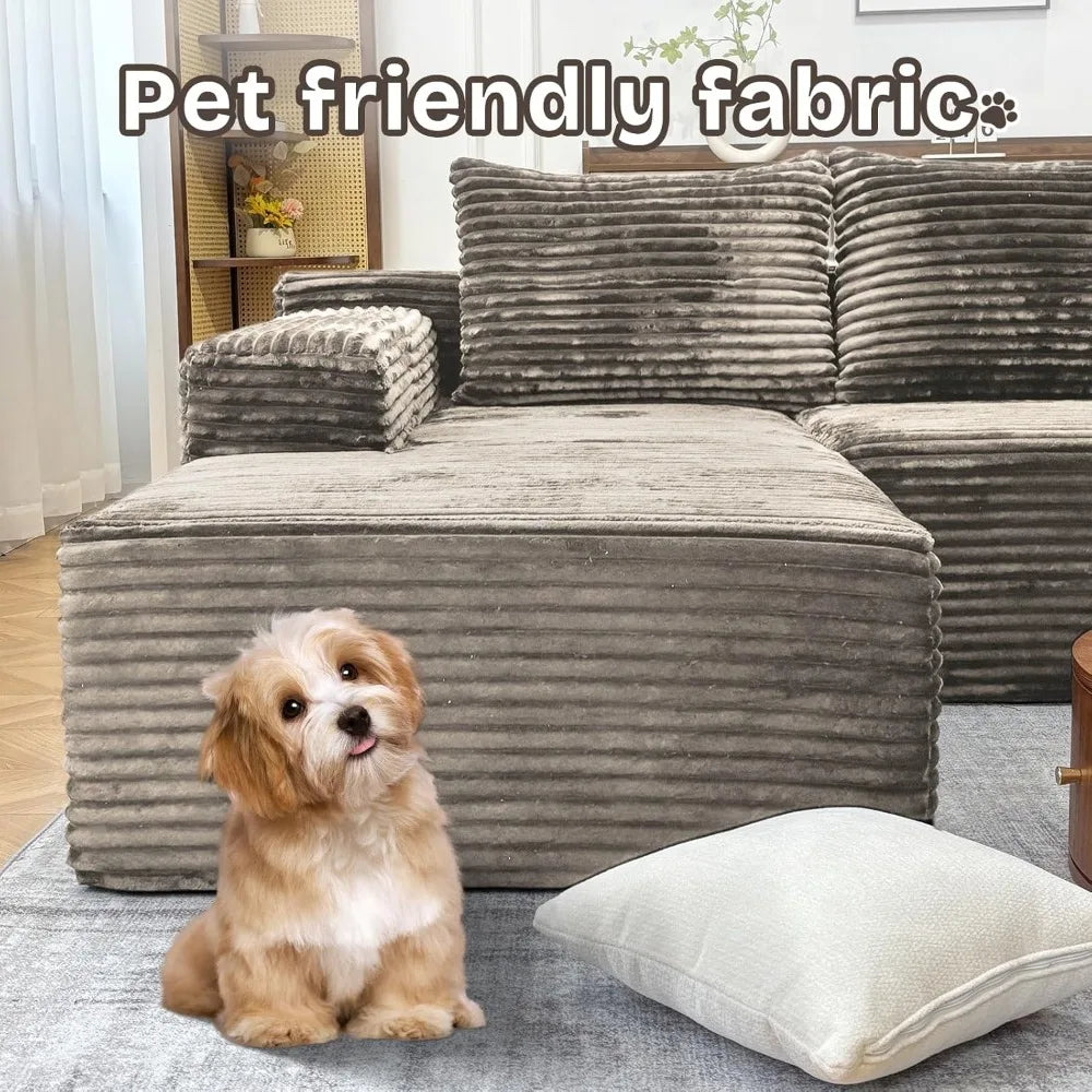 104" Modern Modular L-Shape Sofa Couch with Chaise Light Faux Rabbit Fur Cloud Sectional Couch with Deep Seat Modular