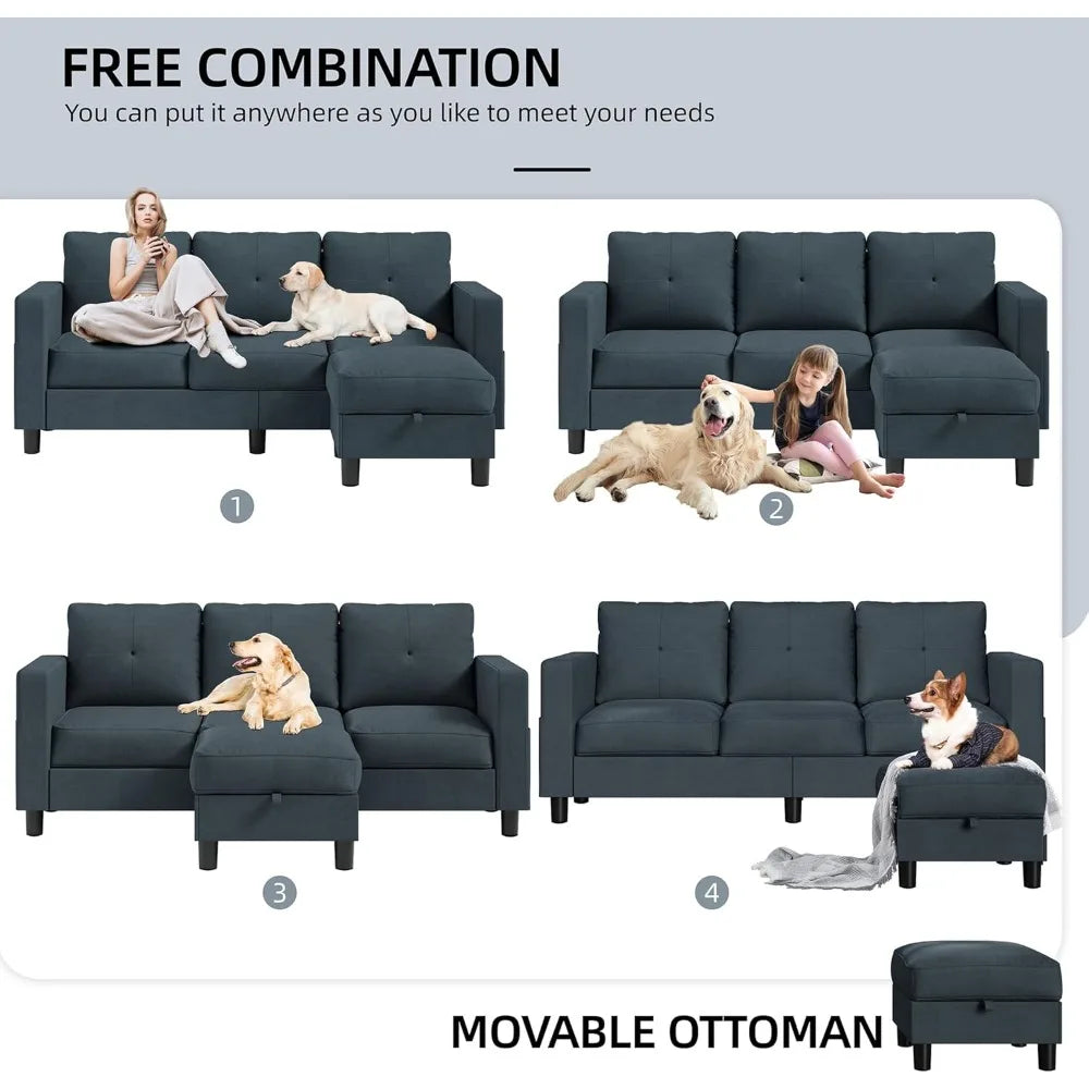 Living room sofa,Upholster Convertible Sectional Sofa for Living Room,3 Seat L Shaped Couches Storage Function,Convertible Sofas