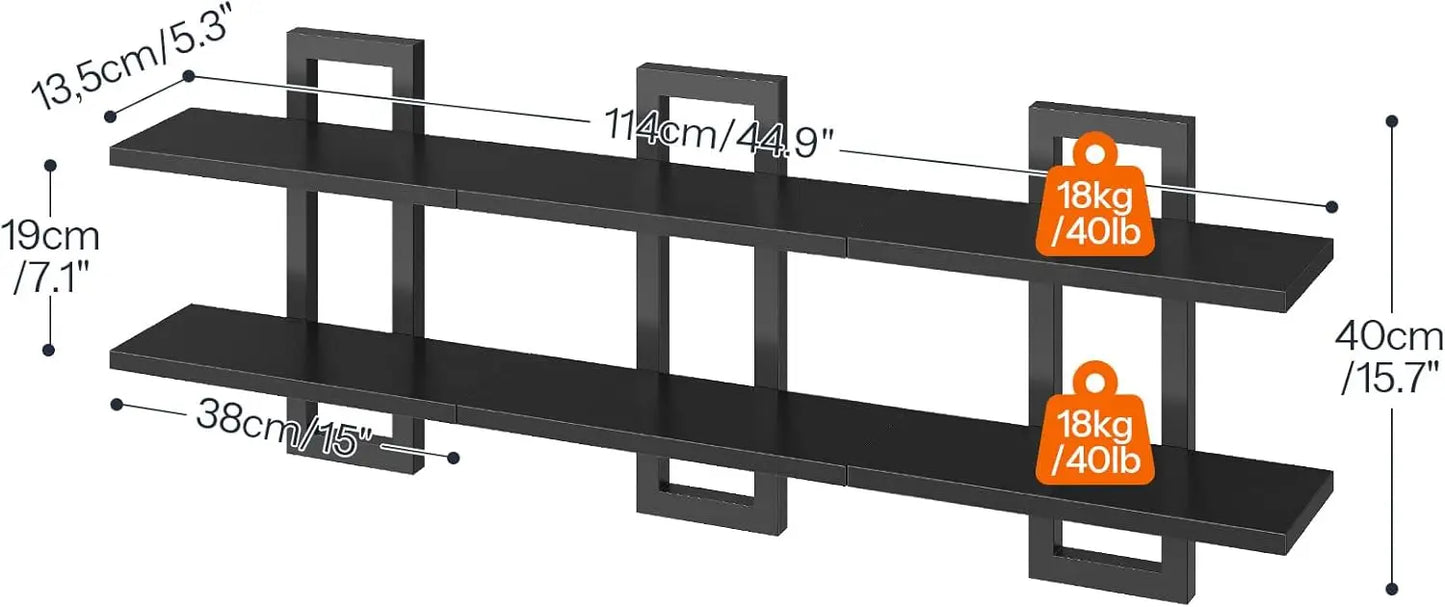 Floating Shelves, 15 Inch Wall Shelf Set of 3, Wall Mounted Storage Shelves 2-Tier, Hanging Bathroom Shelves, for Living Room
