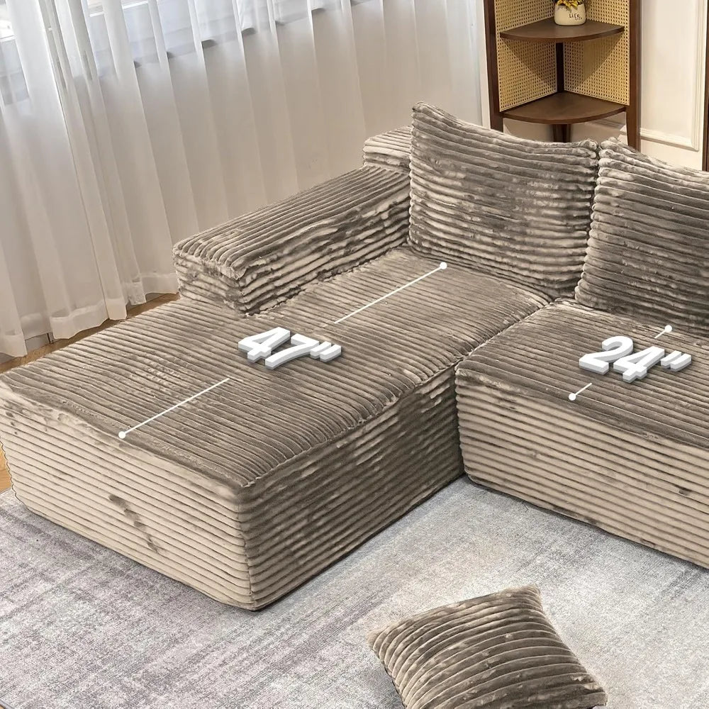 104" Modern Modular L-Shape Sofa Couch with Chaise Light Faux Rabbit Fur Cloud Sectional Couch with Deep Seat Modular