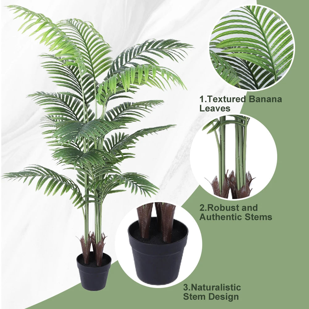 1/2PCS Artificial Tropical Palm Plant 5FT Faux Dypsis Lutescens Plants in Pot for Indoor Outdoor Home Office Garden Decoration