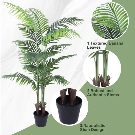 1/2PCS Artificial Tropical Palm Plant 5FT Faux Dypsis Lutescens Plants in Pot for Indoor Outdoor Home Office Garden Decoration