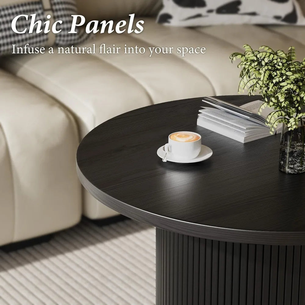 Living Room Table Sets of 2, Fluted Coffee Table & Dresser TV Stand, Coffee Table with Storage, Sliding Doors TV Stand for Bedro