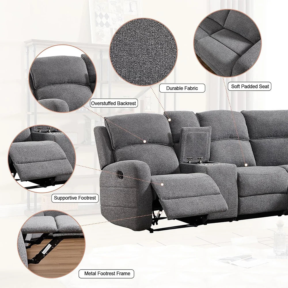 EBELLO Fabric L-Shaped Reclining Large Corner Sofa Sectional Sofa Couch for Living Room, with Padded Headrest, 2 Cup Holders