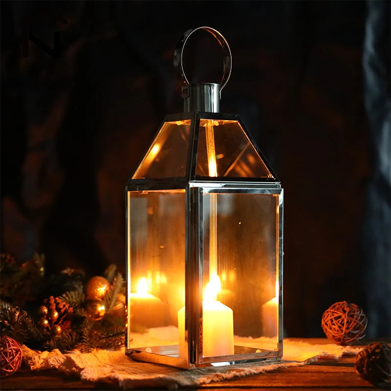 European Stainless Steel Glass Candle Holder Silver Xmas Decor Table Candle Stick Romantic Wedding Bar Party Home Decorations