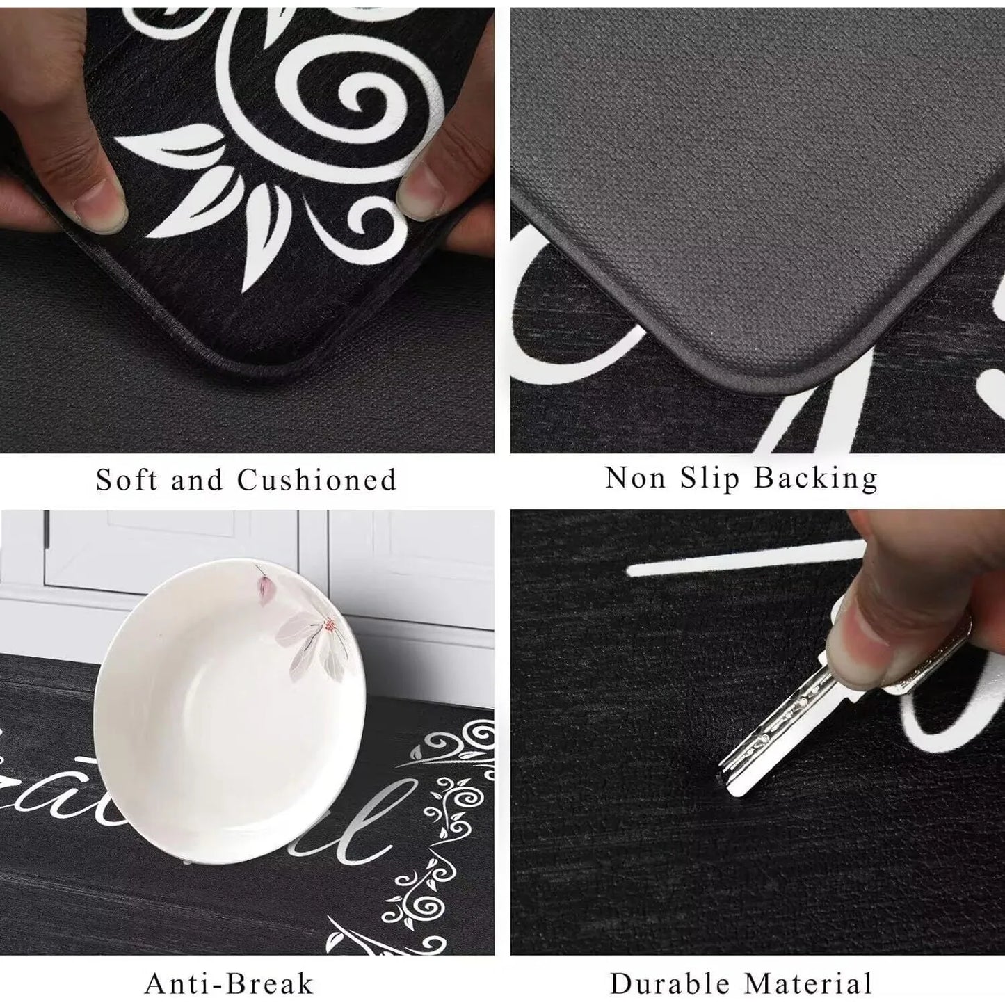Kitchen mat kit, 2 anti slip mats, suitable for comfortable standing table mats and carpets in sinks, offices, and laundry rooms