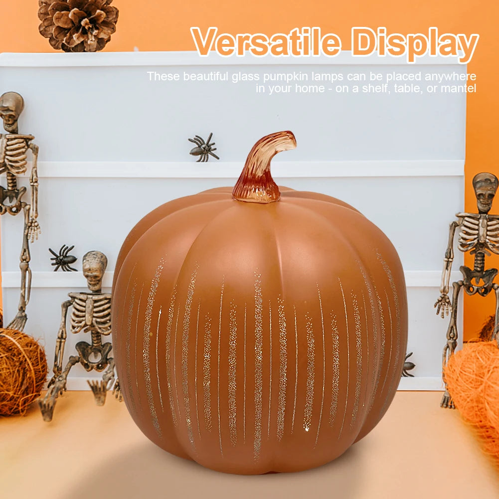 Starry Night Pumpkins Twinkle LED Light Pumpkins Timer Lighted Sparkling Starry Night Glass Pumpkin for Bedroom Hallway