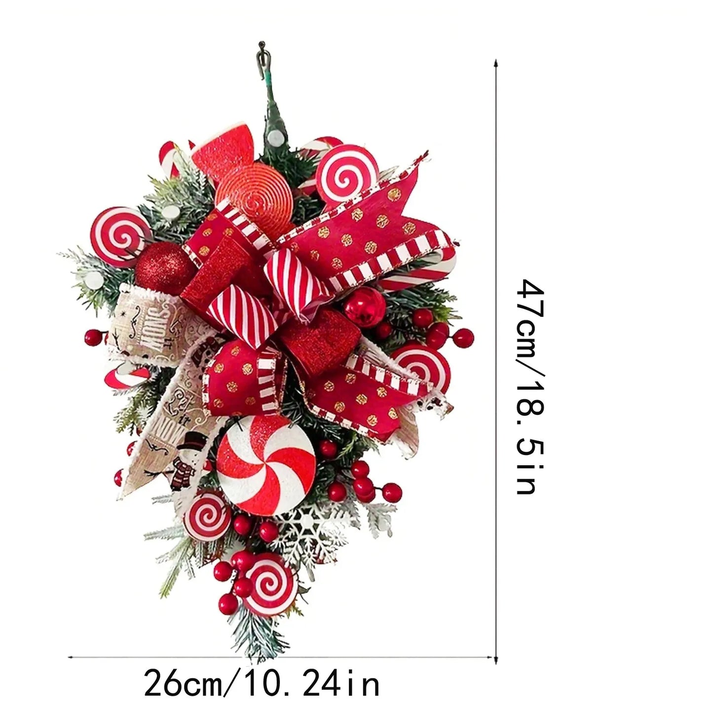 Christmas Door Wreath - Red And Candy Cane Teardrop Ornaments With Balls For Home Outdoor Decoration 3d Christmas Flower