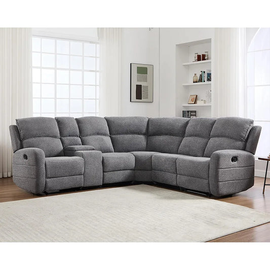 EBELLO Fabric L-Shaped Reclining Large Corner Sofa Sectional Sofa Couch for Living Room, with Padded Headrest, 2 Cup Holders