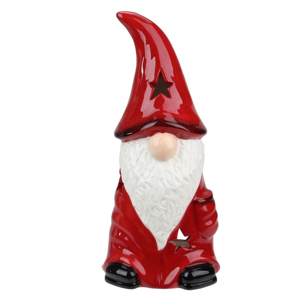 Ceramic Gnome Tealight Candle Holder Christmas Star Decorative Accent Indoor Use Festive Gift Table Decor Unique Holiday Home