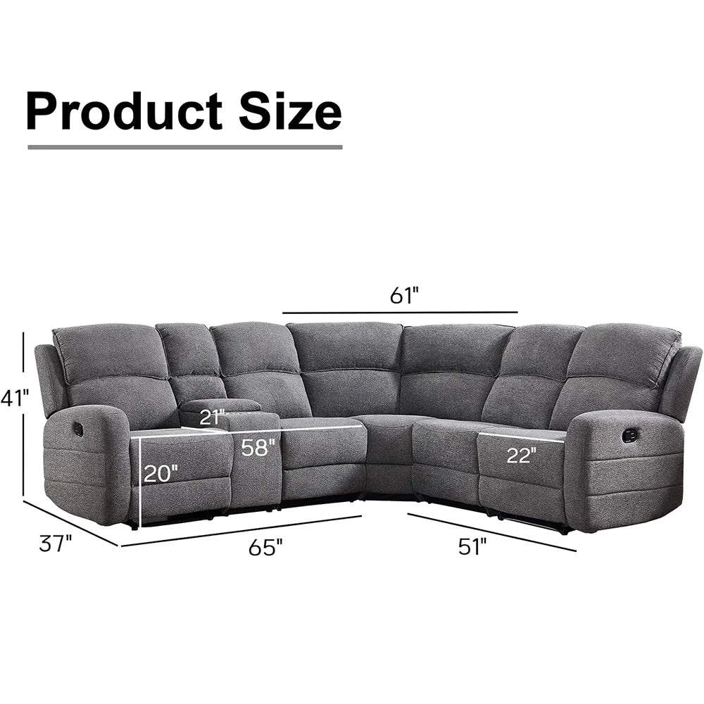 EBELLO Fabric L-Shaped Reclining Large Corner Sofa Sectional Sofa Couch for Living Room, with Padded Headrest, 2 Cup Holders