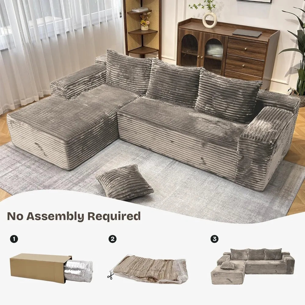 104" Modern Modular L-Shape Sofa Couch with Chaise Light Faux Rabbit Fur Cloud Sectional Couch with Deep Seat Modular