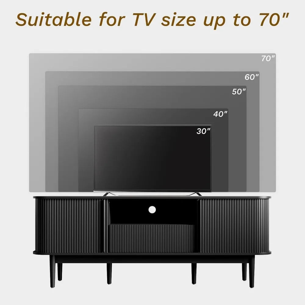Living Room Table Sets of 2, Fluted Coffee Table & Dresser TV Stand, Coffee Table with Storage, Sliding Doors TV Stand for Bedro