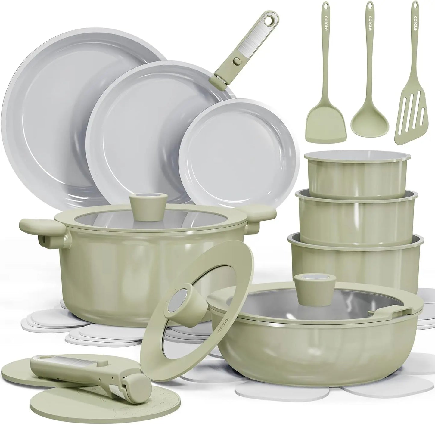 25pcs Ceramic Cookware Set Nonstick, Pots and Pans Set Non stick, Non Toxic Cookware, Dishwasher/Oven Safe, RV/Camping