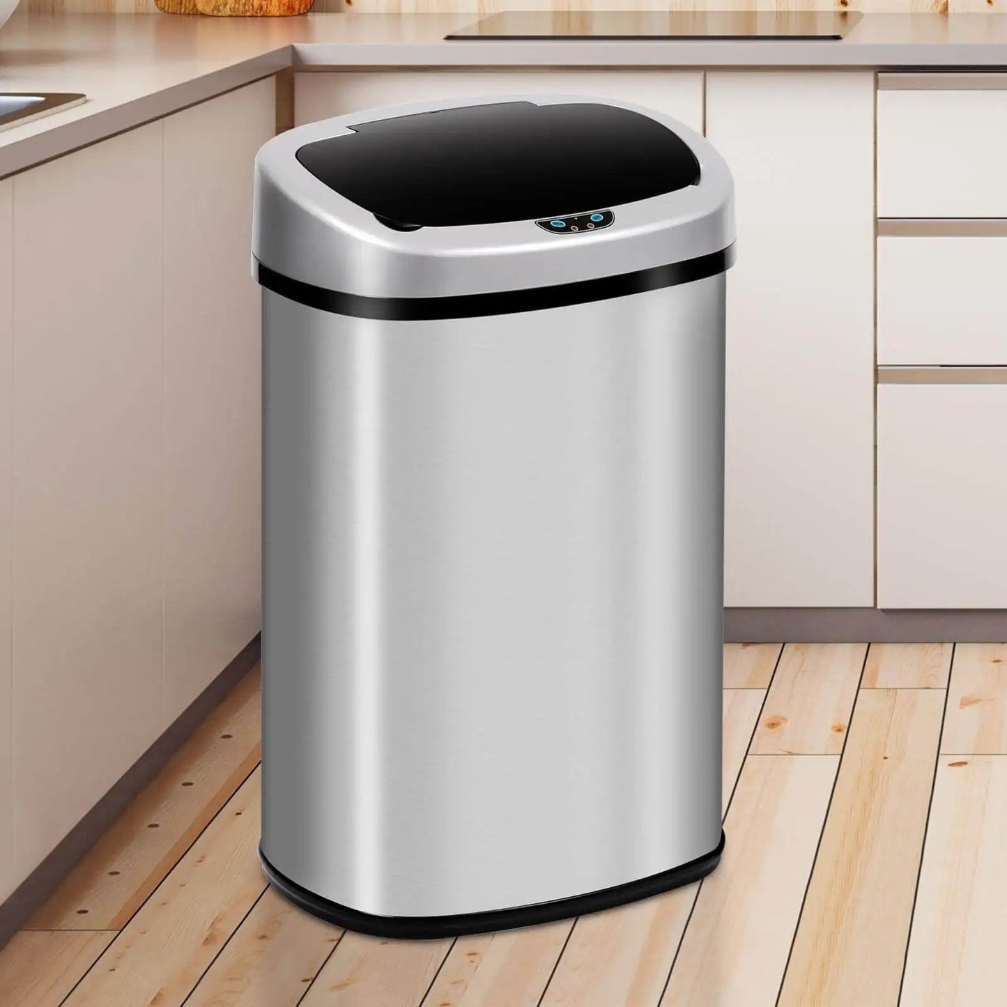 Kitchen Trash Can with Lid, 13 Gallon Automatic Stainless Steel Garbage Can with Touch-Free & Motion Sensor